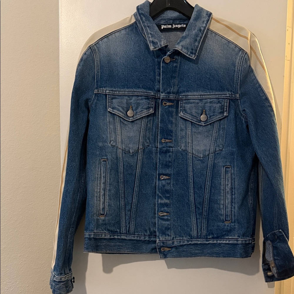 Palm Angels Blue Denim Jacket with Tan Accents